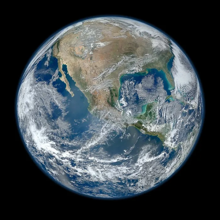 Framed Print : Image of the Earth taken from NASA's Earth observing satellite, Suomi NPP. It is a composite image of the Earth's surface. January 4, 2012