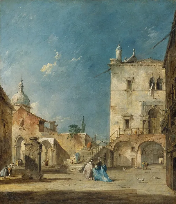 Framed Print : IMAGINARY VIEW OF A VENETIAN SQUARE OR CAMPO, by Francesco Guardi, 1780-89, Italian oil painting