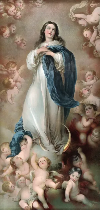 Framed Print : The Immaculate Conception, depicting Mary amid clouds and putti, from the B.T. Babbitt soap and baking powder company of New York, 1920