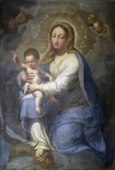 Framed Print : Immaculate Conception, by Unknown Venetian Artist, 1800 - 1850, 19th Century, oil on canvas - Italy, Lombardy, Milan, Castello Sforzesco, Civic Collection of Ancient Art