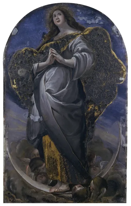 Framed Print : Immaculate (Immacolata), by unknown artist, 17th Century, glass painting - Italy, Campania, Naples, Saint Martin Museum, inv. 10265. Whole artwork view