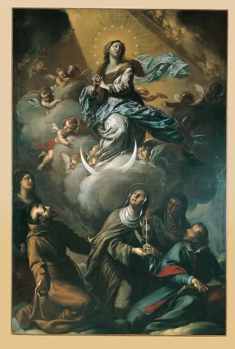 Framed Print : The Immaculate Virgin Mary with St Claire, St Francis, St Bonaventure, St Agnes and St Polissena, by Francesco Paglia, 17th Century, - Italy, Lombardy, Milan, Ossona Framed Print : The Immaculate Virgin Mary with St Claire, St Francis, St Bonaventure, St Agnes and St Polissena, by Francesco Paglia, 17th Century, - Italy, Lombardy, Milan, Ossona