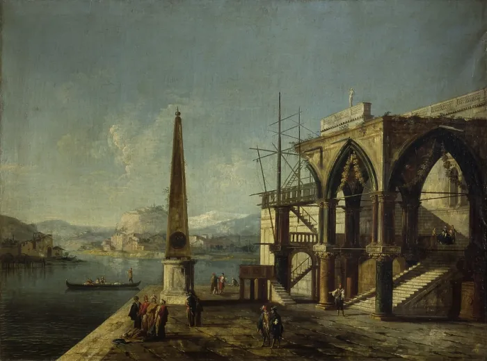 Framed Print : Immaginary View with Arch, by Francesco Albotto, 1750 - 1757, 18th Century, oil on canvas - Italy, Lombardy, Milan, Castello Sforzesco, Civic Collections of Ancient Art