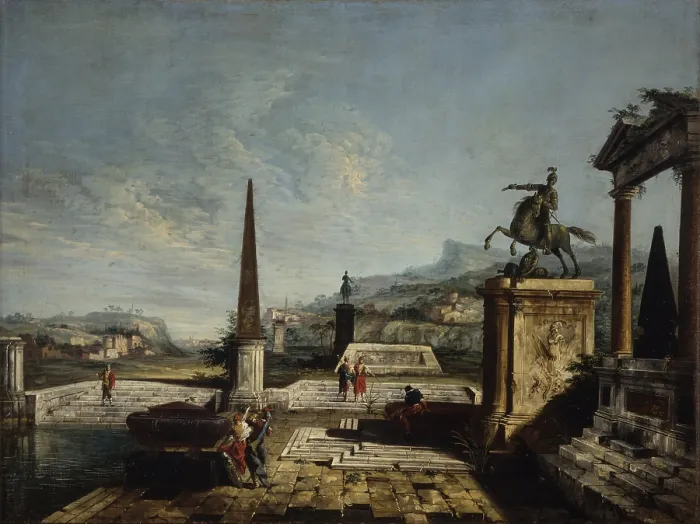 Framed Print : Immaginary View with Equestrian Monument and Obelisk, by Francesco Albotto, 1743, 18th Century, oil on canvas - Italy, Lombardy, Milan, Castello Sforzesco