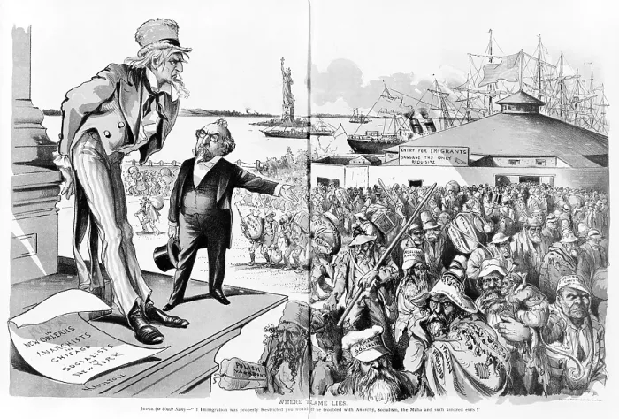 Framed Print : Immigration, Where the Blame Lies, Uncle Sam views new immigrants, including the German socialist, Russian anarchist and Italian brigand Framed Print : Immigration, Where the Blame Lies, Uncle Sam views new immigrants, including the German socialist, Russian anarchist and Italian brigand