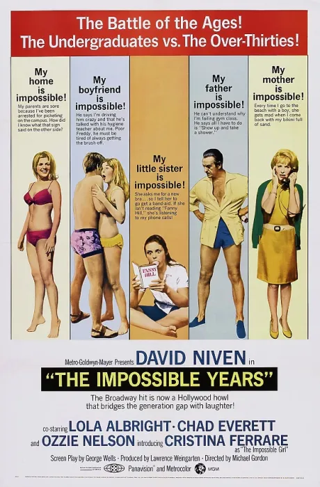 Framed Print : THE IMPOSSIBLE YEARS, l-r: Cristina Ferrare, Darleen Carr, David Niven, Lola Albright on poster art, 1968 Framed Print : THE IMPOSSIBLE YEARS, l-r: Cristina Ferrare, Darleen Carr, David Niven, Lola Albright on poster art, 1968