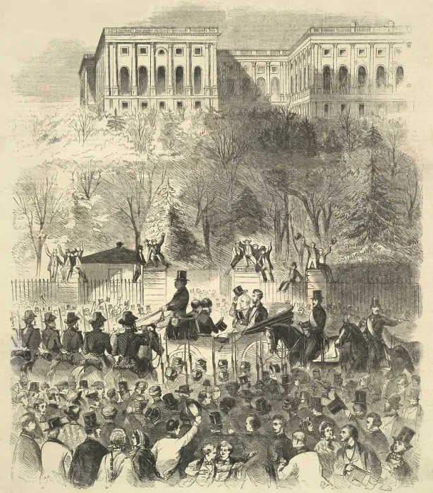 Framed Print : Inaugural procession of Abraham Lincolns first inauguration passing the gate of the Capitol grounds