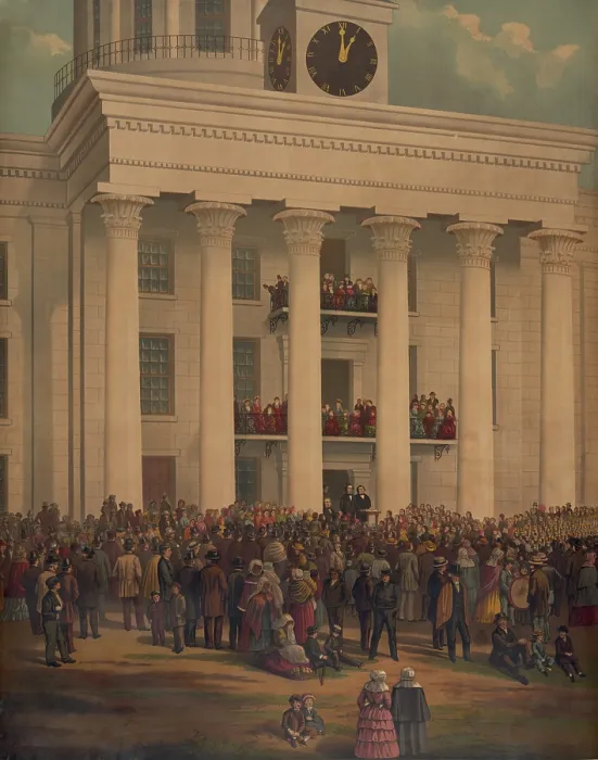 Framed Print : The inauguration of Jefferson Davis as President of the Confederate States of American. At the State Capitol, Montgomery, Alabama, Feb. 18, 1861 Framed Print : The inauguration of Jefferson Davis as President of the Confederate States of American. At the State Capitol, Montgomery, Alabama, Feb. 18, 1861
