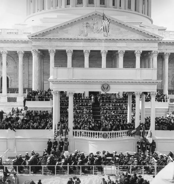 Framed Print : Inauguration of John Kennedy at East Portico, U.S. Capitol Building. President John F. Kennedy delivering his Inaugural Address Framed Print : Inauguration of John Kennedy at East Portico, U.S. Capitol Building. President John F. Kennedy delivering his Inaugural Address