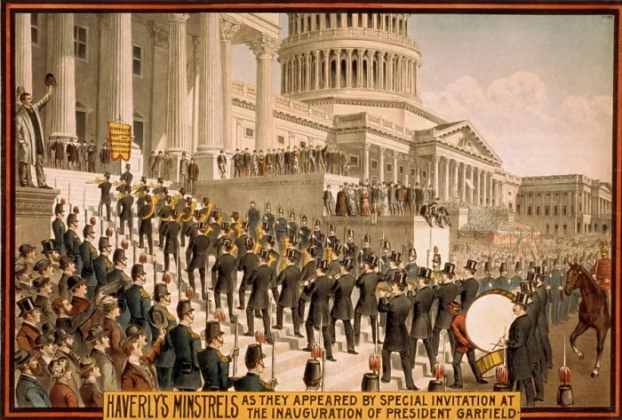 Framed Print : The inauguration of President Garfield in 1881 included a performance of the Haverly's Minstrels. 1898 lithograph Framed Print : The inauguration of President Garfield in 1881 included a performance of the Haverly's Minstrels. 1898 lithograph