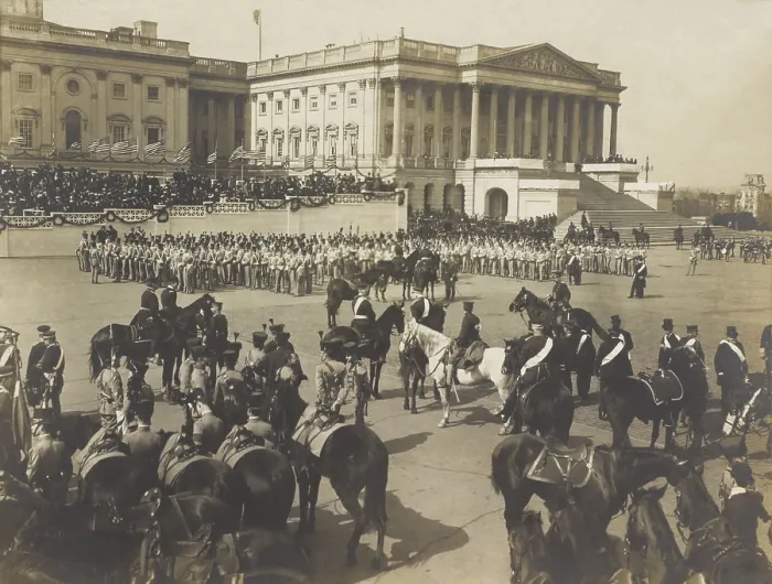 Framed Print : Inauguration of President Theodore Roosevelt, March 4, 1905. West Point cadets in dress uniforms form ranks below the East Portico of the Capitol (BSLOC_2016_14_153) Framed Print : Inauguration of President Theodore Roosevelt, March 4, 1905. West Point cadets in dress uniforms form ranks below the East Portico of the Capitol (BSLOC_2016_14_153)