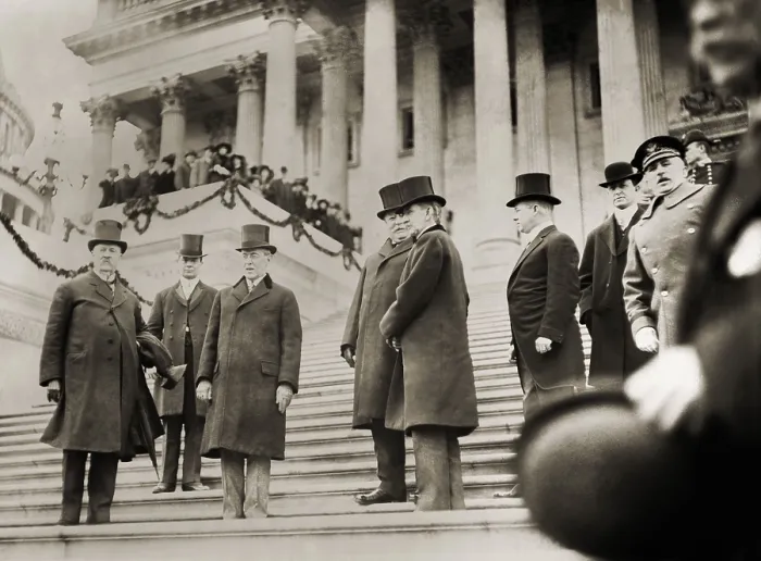 Framed Print : Incoming President Woodrow Wilson and outgoing President William Taft on the Capitol steps. On Wilsons Inauguration Day, March 4, 1913