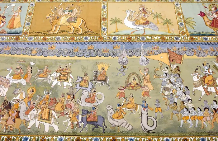 Framed Print : INDIA. Jodhpur. Mehrangarh Fort. Detail of Jayapol gate built by Maharaja Man Singh in 1806 to commemorate his victories over Jaipur and Bikaner. Hindu art. Painting