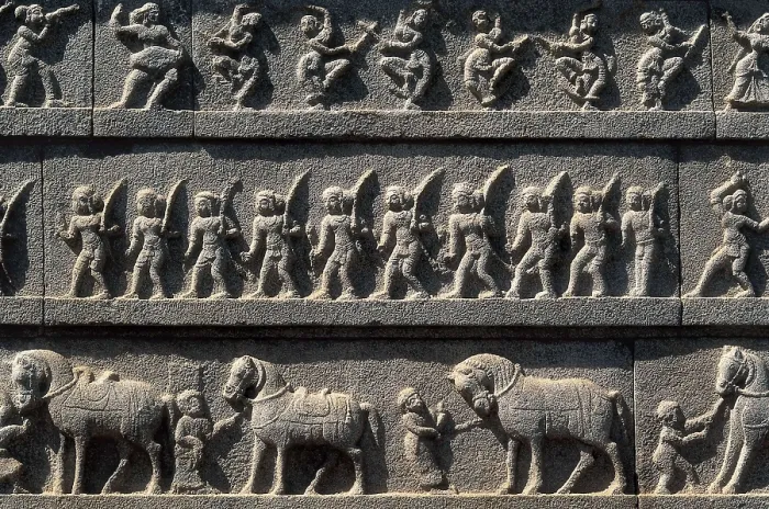 Framed Print : INDIA. KARNATAKA. Hampi. Hazara Rama Temple. Frieze with dancers, horses and Ramayana scenes. Hindu art. Relief on rock. AISA / Everett Collection**US SALES ONLY**
