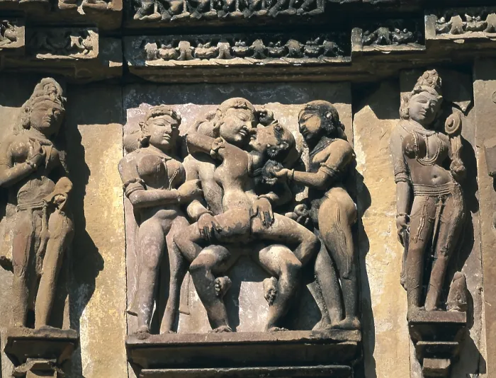Framed Print : INDIA. Khajraho. Hindu temple Visvanatha or Visvanath, 10-11th c. (Shiva Deity). Frieze with erotic scenes. Related teachings of the 'Kamasutra'. Hindu art