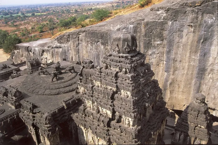 Framed Print : INDIA. MAHARASHTRA. Ellora. Ellora Caves. Kailasa Temple (cave n. 16), built between 757-783. Hindu art. AISA / Everett Collection**US SALES ONLY**