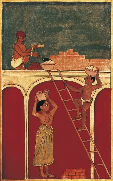 Framed Print : Indian construction workers making a building. Hindu art. Miniature Painting. FRANCE. Paris. National Library. - Iberfoto / Everett Collection (270123)**US SALES ONLY**