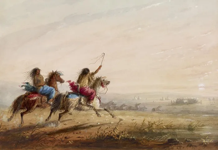 Framed Print : INDIAN GIRLS, RACING, 1858-1860, by Alfred Jacob Miller, painting, watercolor on paper