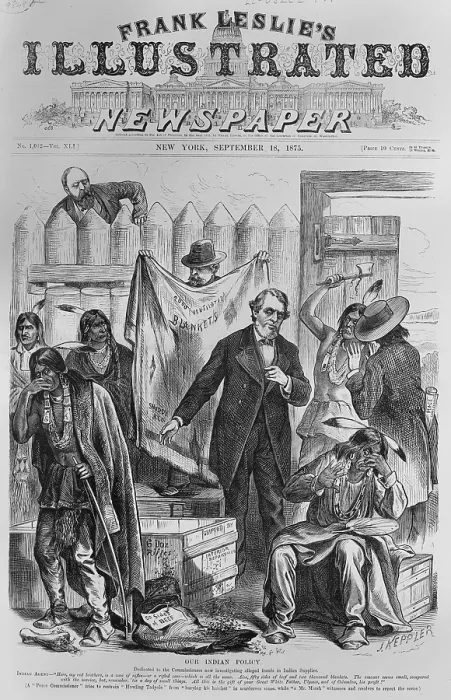 Framed Print : Our Indian Policy, 1875 political cartoon by Austrian-American cartoonist, Joseph Keppler
