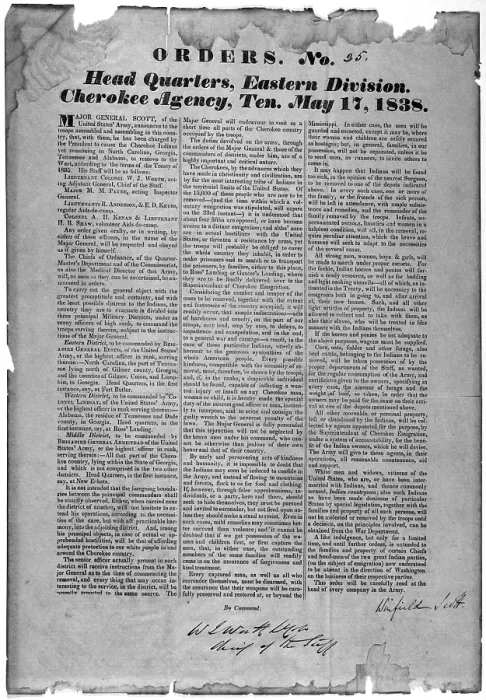 Framed Print : Indian Removal. Bill of orders announces the US Army's enforcement of the Indian Removal Act against Cherokee tribes of the east coast. 1838 Framed Print : Indian Removal. Bill of orders announces the US Army's enforcement of the Indian Removal Act against Cherokee tribes of the east coast. 1838