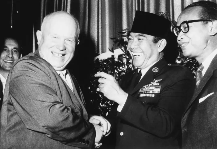 Framed Print : Indonesia's neutralist President Sukarno with Soviet Premier Nikita Khrushchev
