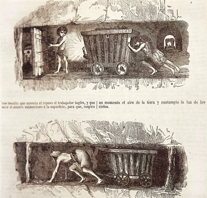 Framed Print : Industrial Revolution (1849). Children working in mines. Image from 'La Ilustracin. Peridico Universal'. Engraving. SPAIN. Madrid. National Library