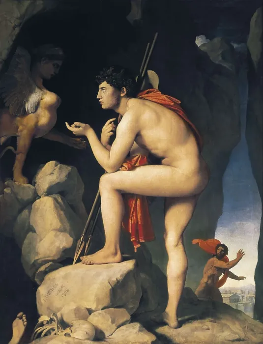 Framed Print : INGRES, Jean-Auguste-Dominique (1780-1867). Oedipus and Sphinx (Edipe explique l'nigme du sphinx). 1808. Classicism. Oil on canvas. FRANCE. Paris. Louvre Museum