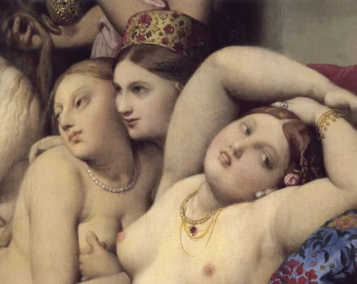 Framed Print : INGRES, Jean-Auguste-Dominique (1780-1867). The Turkish Bath. 1862. Right central detail. Oriental subject. Round painting. Classicism. Oil on canvas. FRANCE. Paris