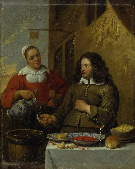 Framed Print : In front of the Inn, by Van Tilborgh Gilles, 1655 - 1660, 17th Century, oil on canvas brought on board, 23 x 26 cm - Italy, Lombardy, Milan, Castello Sforzesco