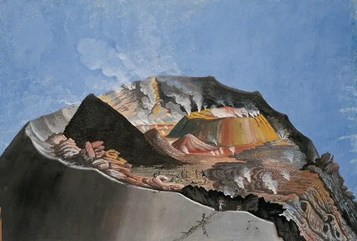 Framed Print : Inner Section of the Crater of the Vesuvius (Spaccato interno del cratere del Vesuvio), by Odoardo Fischetti, 1805, 19th Century, gouache on parchment