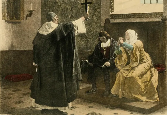Framed Print : The Inquisitor-General, Toms de Torquemada (1420-1492), appealed to Spanish monarchs, Ferdinand and Isabella