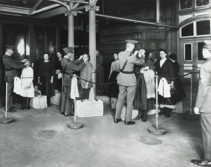 Framed Print : Inspection of arriving immigrants by Public Health Service at Ellis Island, c. 1910 Framed Print : Inspection of arriving immigrants by Public Health Service at Ellis Island, c. 1910