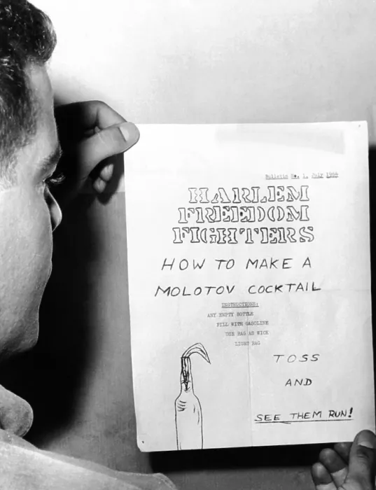 Framed Print : Instructions for making a Molotov Cocktail are set forth in the handbill distributed during the July 1964 race riot in New York City. July 22, 1964