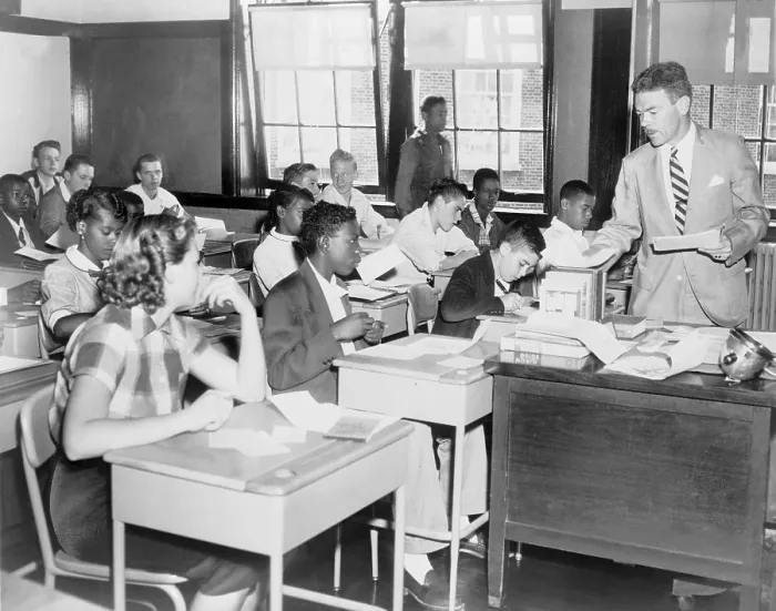 Framed Print : Integrated classroom in Washington, D.C. 10th grade class at McKinley Technical High School in September 1954, shortly after the Supreme Court's Brown vs