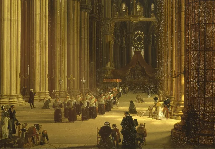 Framed Print : Interior of the Cathedral of Milan, by Giovanni Migliara, 1819, 19th Century, oil on canvas - Italy, Lombardy, Milan, Brera Collection. Whole artwork view