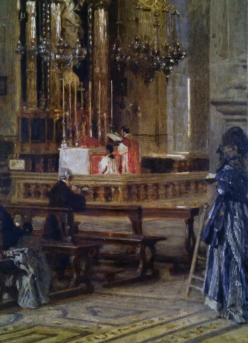 Framed Print : Interior of the church of Santa Maria presso San Celso in Milan, by Filippo Carcano, 19th - 20th Century, oil on canvas - Italy, Lombardy, Milan, Brera Collection. Detail