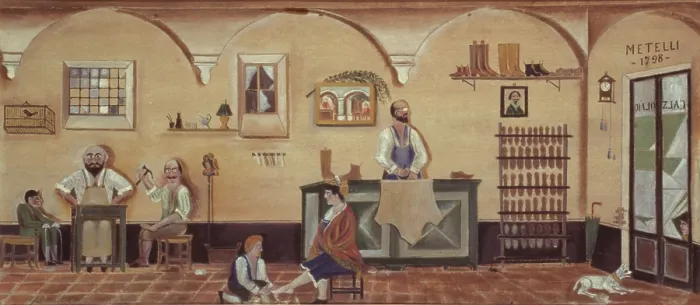 Framed Print : Interior of Metelli Shoemaking, by Orneore Metelli, 1922 - 1938, 20th Century, oil on canvas, 32 x 73 cm - Italy, Umbria, Terni, Civic Collection Orneore Metelli Framed Print : Interior of Metelli Shoemaking, by Orneore Metelli, 1922 - 1938, 20th Century, oil on canvas, 32 x 73 cm - Italy, Umbria, Terni, Civic Collection Orneore Metelli
