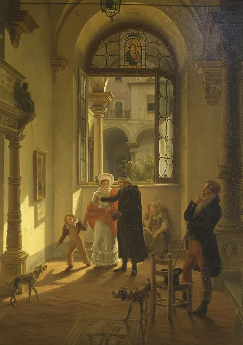 Framed Print : Interior of a Monastery, by Giovanni Migliara, 1825 - 1837 ca. 19th Century, oil on board - Italy, Lombardy, Milan, Brera Collection. Whole artwork view