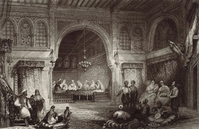 Framed Print : Interior of a Moor Palace. Engraving (19th c.). Litography. SPAIN. Madrid. Romantic Museum. AISA / Everett Collection**US SALES ONLY**