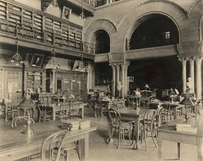 Framed Print : Interior of the New York State Library designed by Henry Richardson, the most prominent American architect from 1870 to his death in 1886 Framed Print : Interior of the New York State Library designed by Henry Richardson, the most prominent American architect from 1870 to his death in 1886