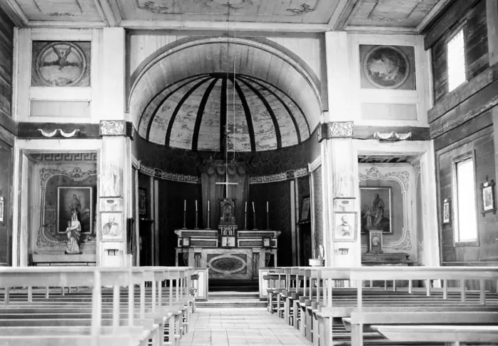 Framed Print : Interior of the Sacred Heart Mission, the oldest building in Idaho, built ca. 1846. Cataldo, Idaho. 1957 Framed Print : Interior of the Sacred Heart Mission, the oldest building in Idaho, built ca. 1846. Cataldo, Idaho. 1957