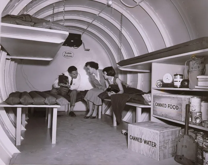 Framed Print : Interior of an underground atomic fallout shelter on Long Island, New York 1955