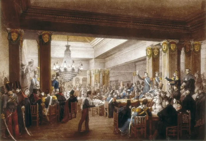 Framed Print : Interior view of 'cafe Nuevo'. Madrid, s.XIX. Engraving. SPAIN. Madrid. Museo de Historia. - M.C.Esteban / Iberfoto / Everett Collection (370293)**US SALES ONLY**