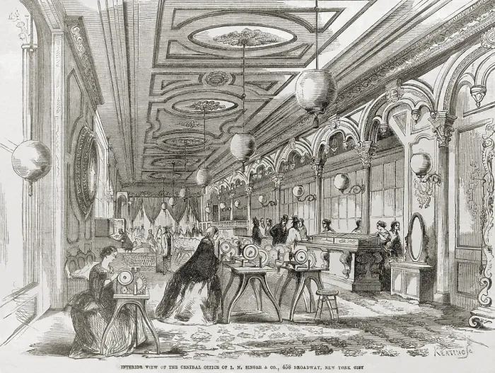 Framed Print : Interior view of the central office of I.M. Singer & Co. 458 Broadway, New York City, August 1857