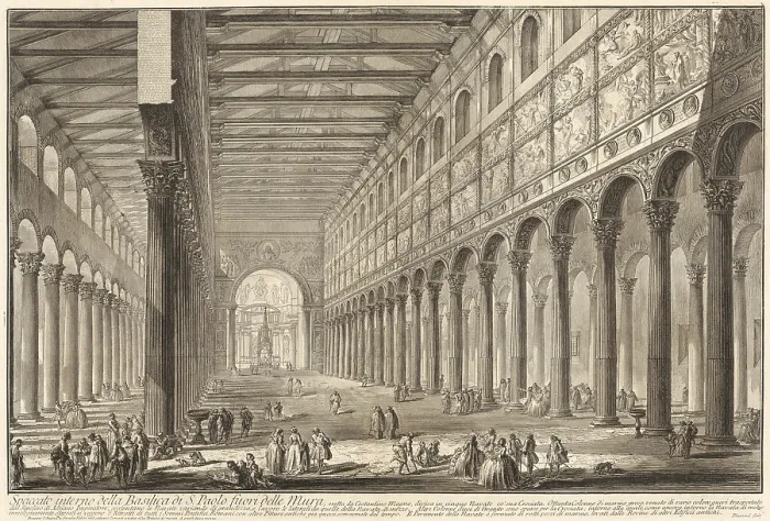 Framed Print : Internal cross-section of St. Paul Outside the Walls, by Giovanni Battista Piranesi, 1748-49, Italian print, engraving Framed Print : Internal cross-section of St. Paul Outside the Walls, by Giovanni Battista Piranesi, 1748-49, Italian print, engraving