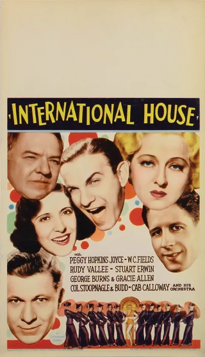 Framed Print : INTERNATIONAL HOUSE, top l-r: W.C. Fields, Gracie Allen, George Burns, Peggy Hopkins Joyce, Rudy Vallee, lower left: Stuart Erwin on window card, 1933