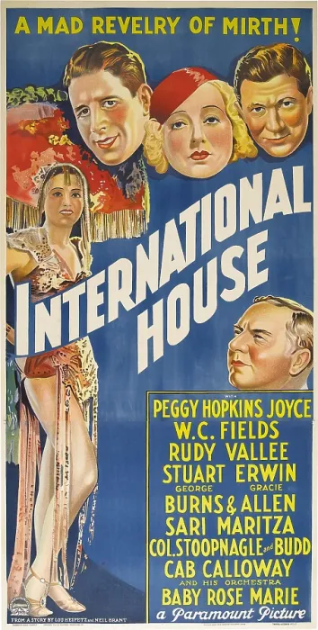 Framed Print : INTERNATIONAL HOUSE, top from left: Rudy Vallee, Peggy Hopkins Joyce, Stuart Erwin, bottom right: W.C. Fields on Australian poster art, 1933 Framed Print : INTERNATIONAL HOUSE, top from left: Rudy Vallee, Peggy Hopkins Joyce, Stuart Erwin, bottom right: W.C. Fields on Australian poster art, 1933