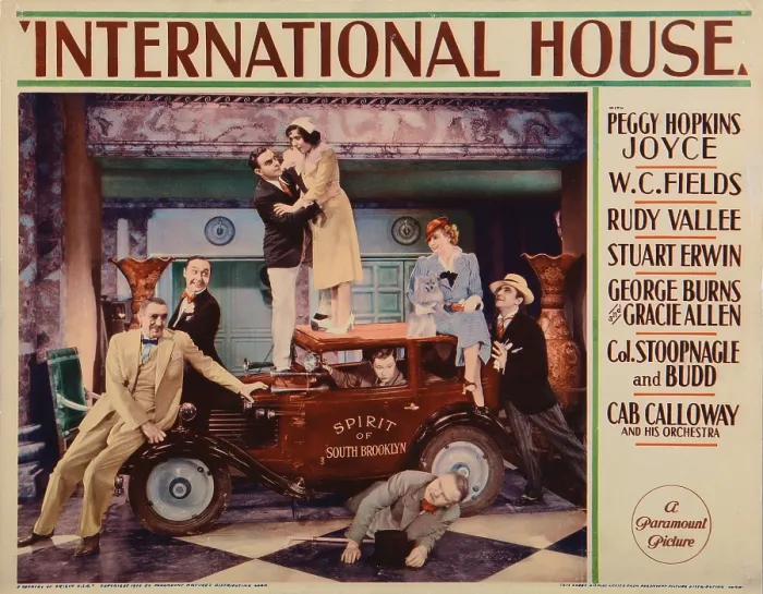 Framed Print : INTERNATIONAL HOUSE, US lobbycard, from left: Lumsden Hare, Franklin Pangborn, George Burns, Gracie Allen (Burns & Allen), Stuart Erwin, W C Fields (under car) Framed Print : INTERNATIONAL HOUSE, US lobbycard, from left: Lumsden Hare, Franklin Pangborn, George Burns, Gracie Allen (Burns & Allen), Stuart Erwin, W C Fields (under car)
