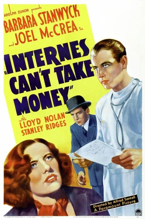Framed Print : INTERNES CAN'T TAKE MONEY, US poster, from left: Barbara Stanwyck, Lloyd Nolan, Joel McCrea, 1937