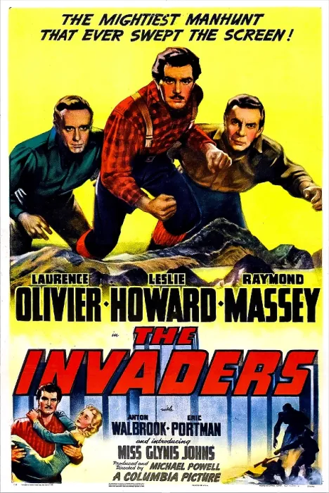 Framed Print : THE INVADERS (aka 49TH PARALLEL), US poster, top left: Leslie Howard, Laurence Olivier, Raymond Massey, bottom left: Laurence Olivier, Glynis Johns, 1941
